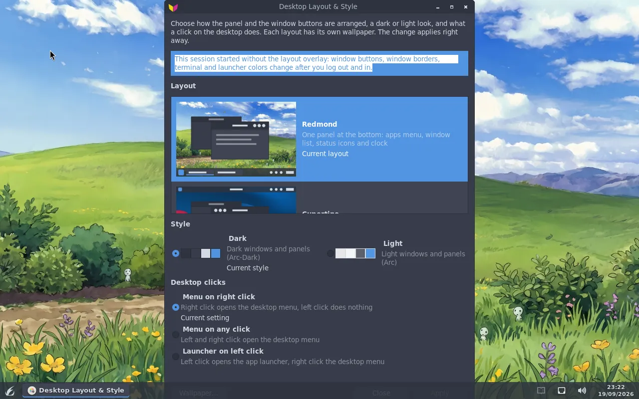 FlickOS Desktop Layout and Style chooser
