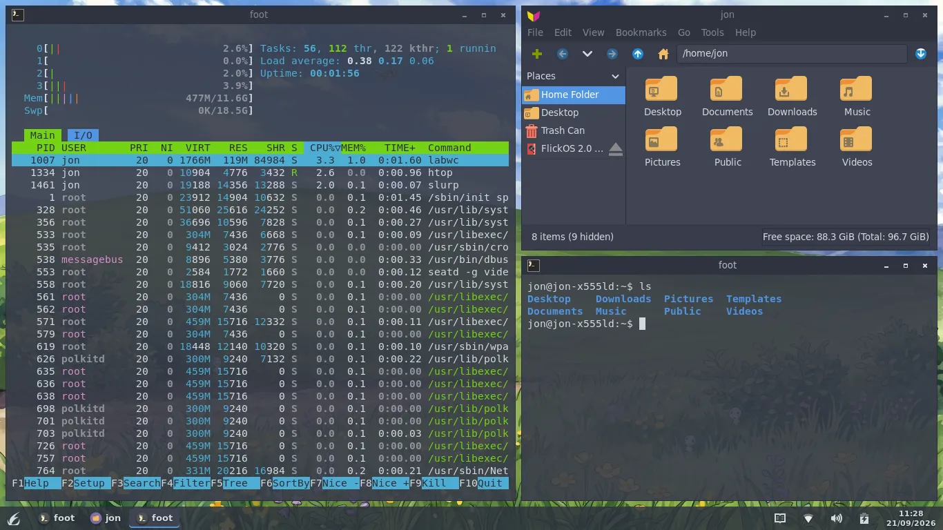 FlickOS window tiling — Master stack